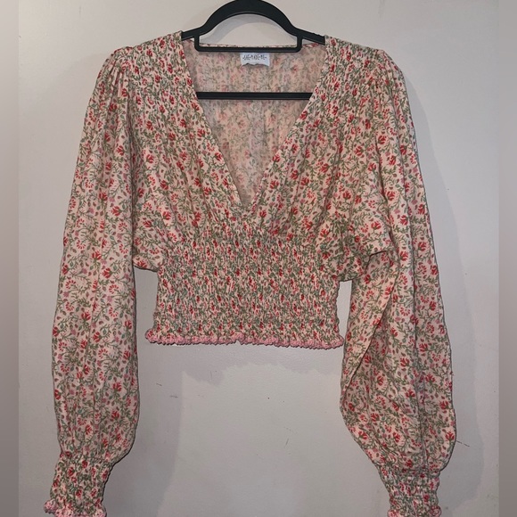 Free People *RARE* SHE MADE ME Peasant Floral Blouse Crop Top - Picture 5 of 12